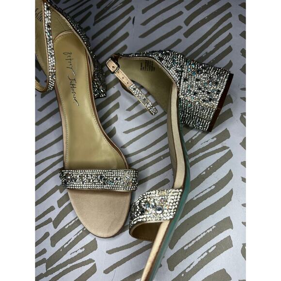 Betsey Johnson SB-Mari Champagne Rhinestone Ankle Strap Sandals - Picture 2 of 6